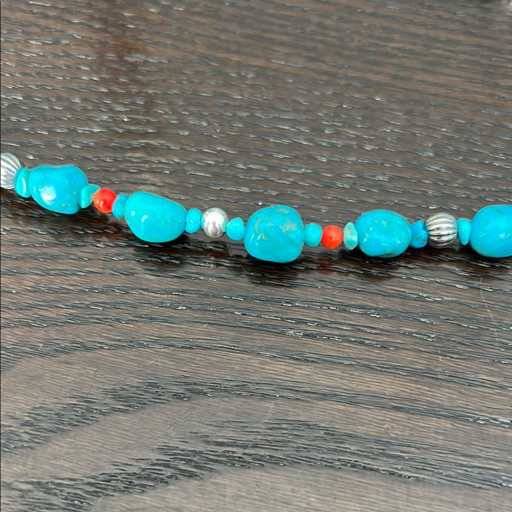 Carolyn Pollack Sterling Silver Turquoise and Coral Beaded Necklace - Picture 4 of 5
